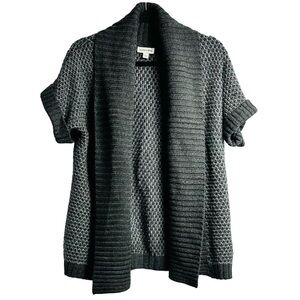 St. John’s Bay Women’s Sz Large Gray Shawl Short Sleeved Cardigan Duster Sweater